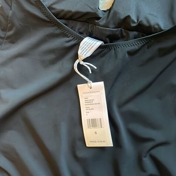 New! Vineyard Vines Halter Open-Back Swimsuit One-Piece Jet Black - Picture 10 of 14